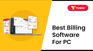 Vyapar software for PC showcasing billing dashboard on desktop and mobile devices