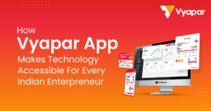 Vyapar App download visual showing billing dashboard, invoices, and mobile app interface for Indian small business accounting